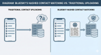 BlueSky's hashed contact matching vs. traditional contact uploading