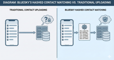 BlueSky's hashed contact matching vs. traditional contact uploading